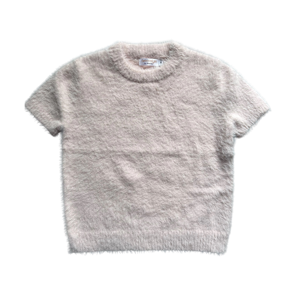 Tweenstyle Short Sleeve Eyelash Sweater - Pale Pink