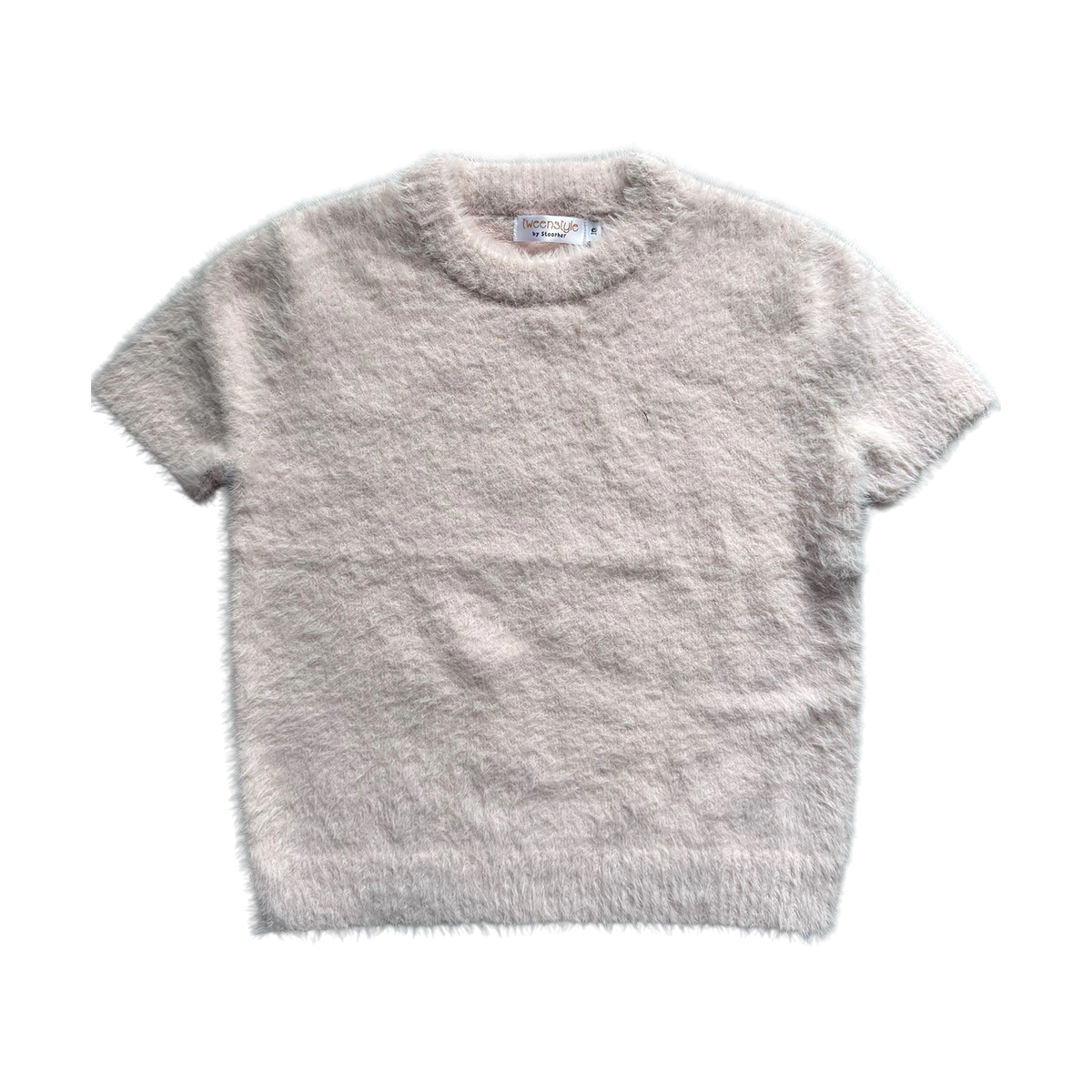 Tweenstyle Short Sleeve Eyelash Sweater - Pale Pink