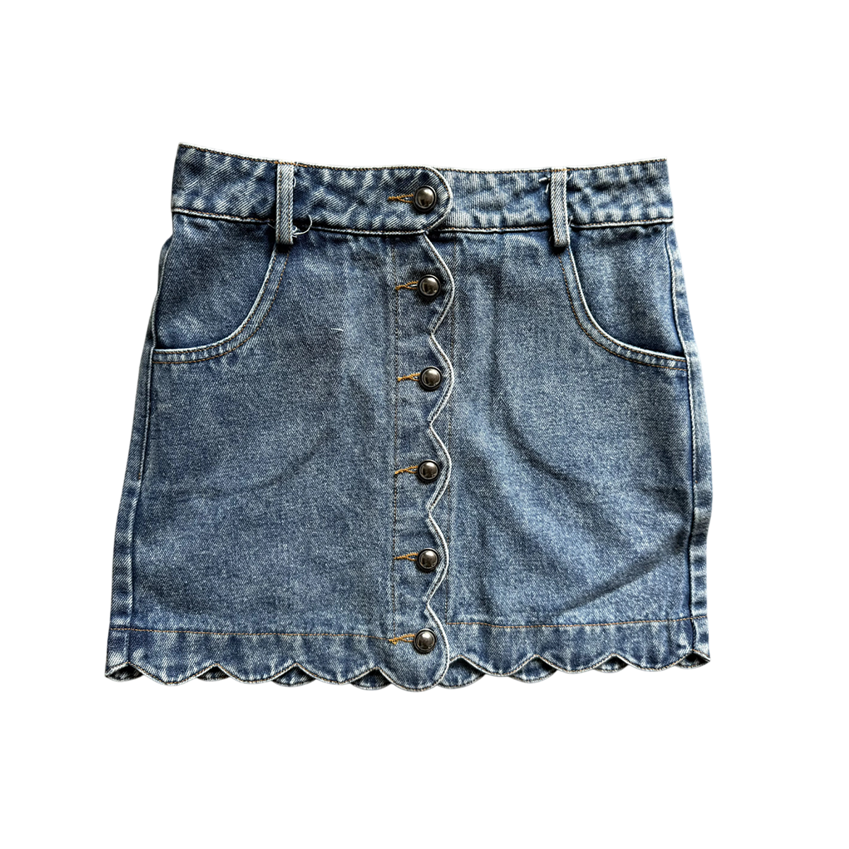 Tweenstyle Scallop Edge Button Skirt - Denim
