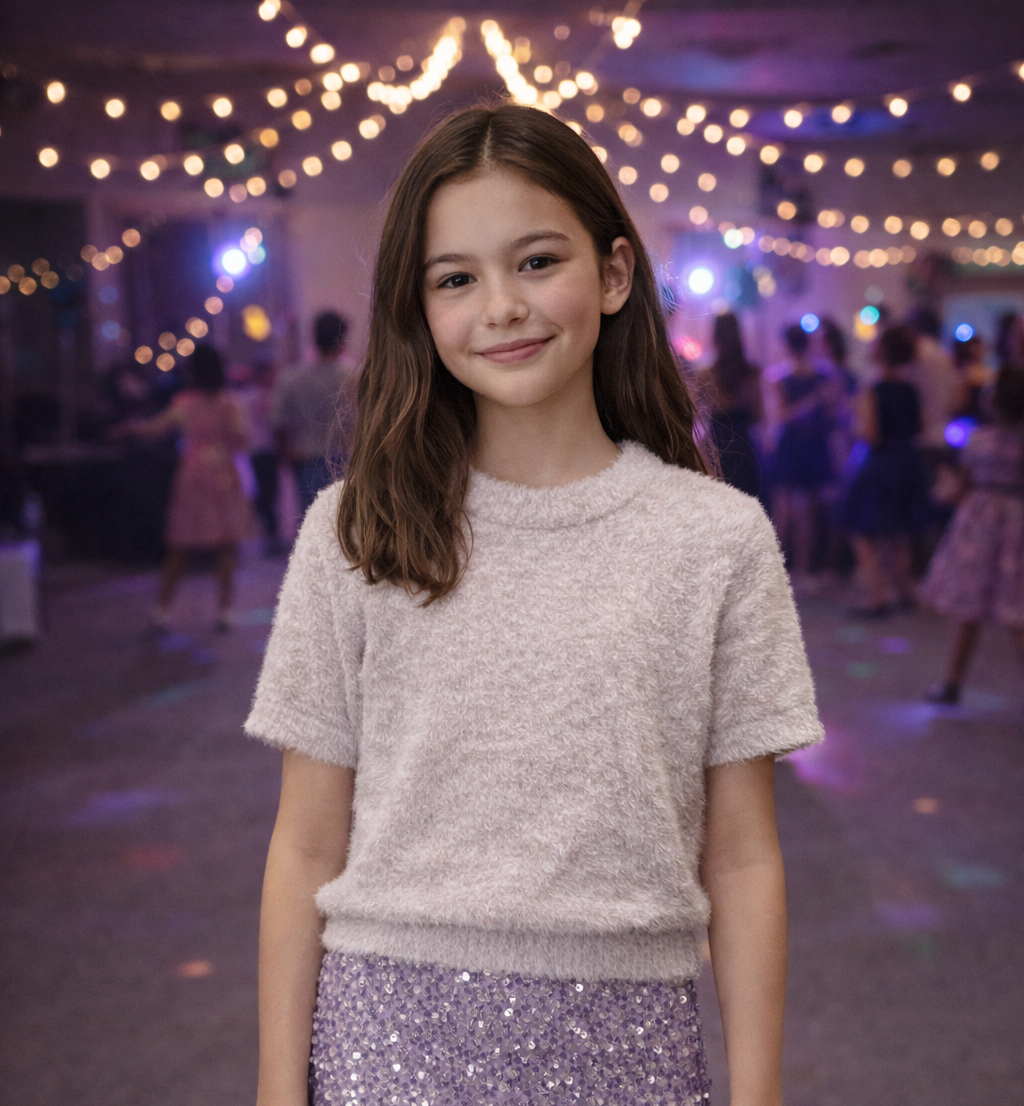 Tweenstyle Short Sleeve Eyelash Sweater - Pale Pink