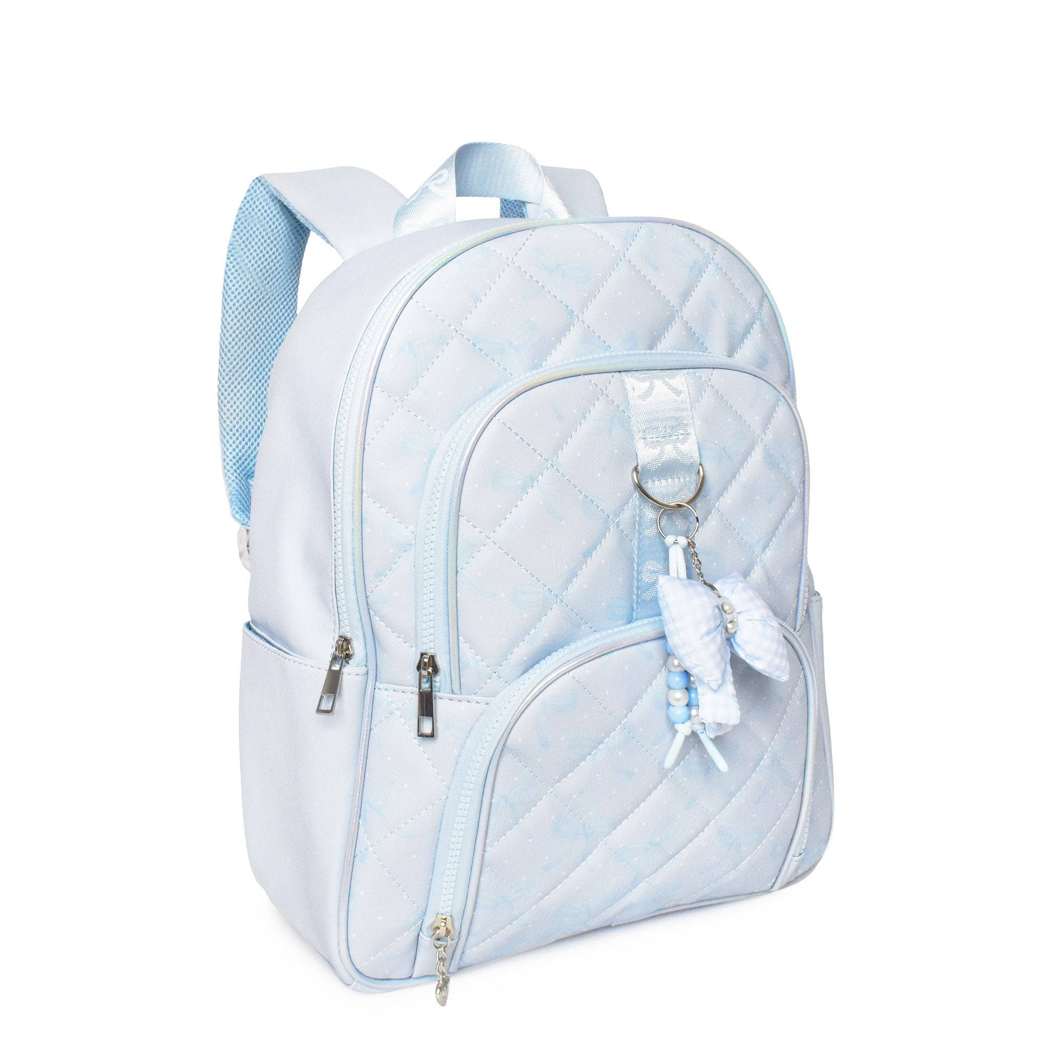OMG Accessories Bow Print Quilted Large Backpack with Charm