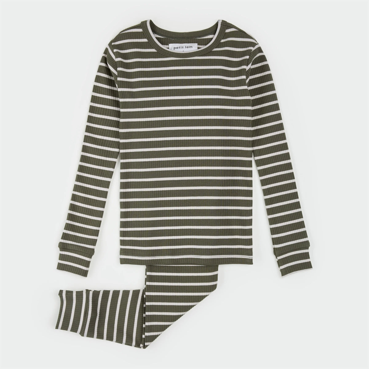 Petit Lem 2pc Pj Set Long Sleeve top / Knit Pant - Green Stripe