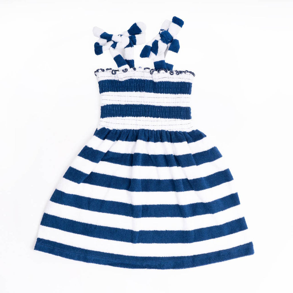 Shade CrittersNavy Stripe Girls Terry Smocked Tie Top Dress