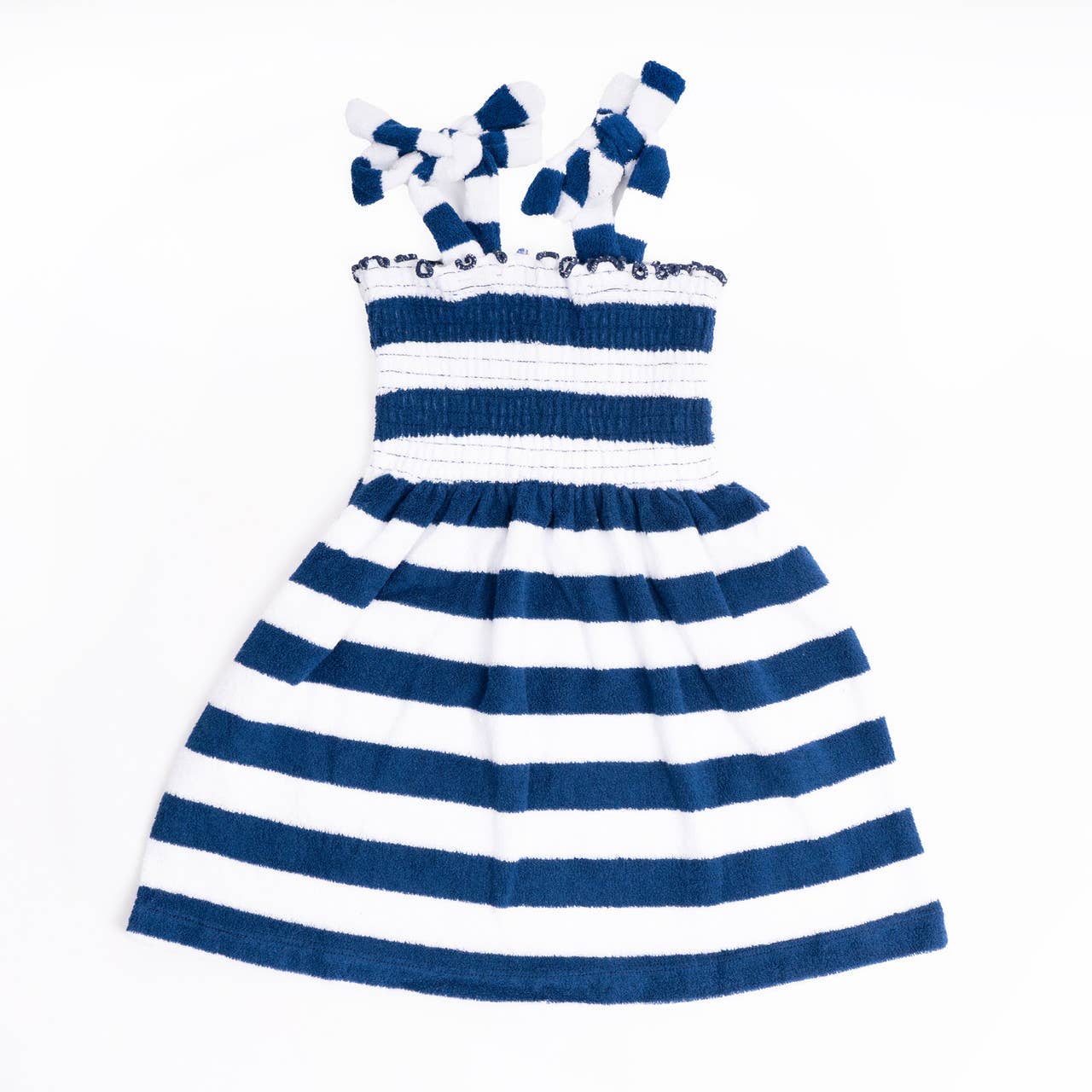 Shade CrittersNavy Stripe Girls Terry Smocked Tie Top Dress