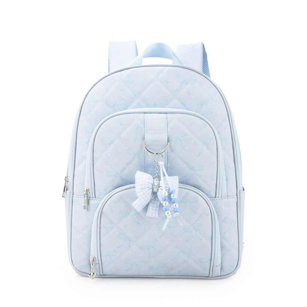 OMG Accessories Bow Print Quilted Large Backpack with Charm