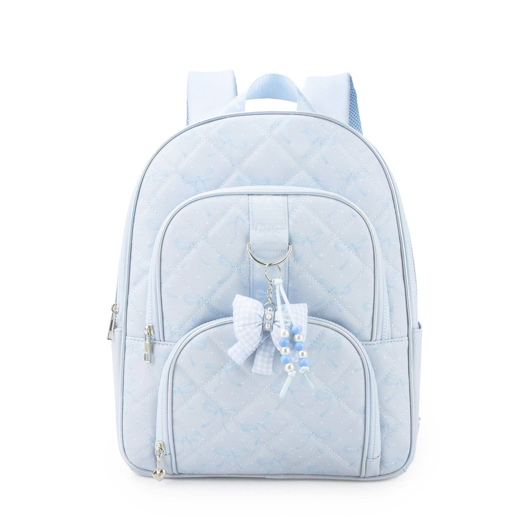 OMG Accessories Bow Print Quilted Large Backpack with Charm