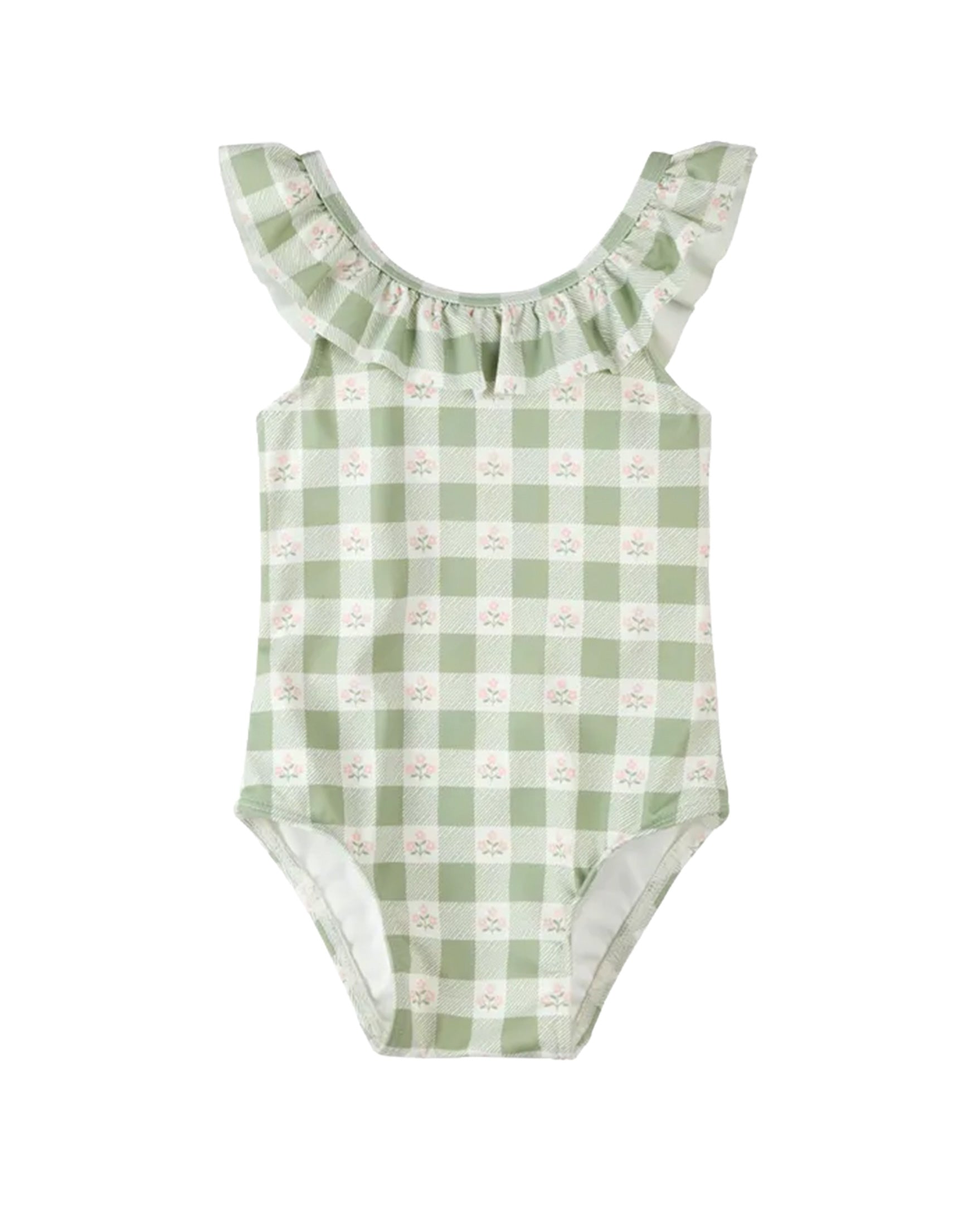 Petite Lem Green Checkered Swimsuit