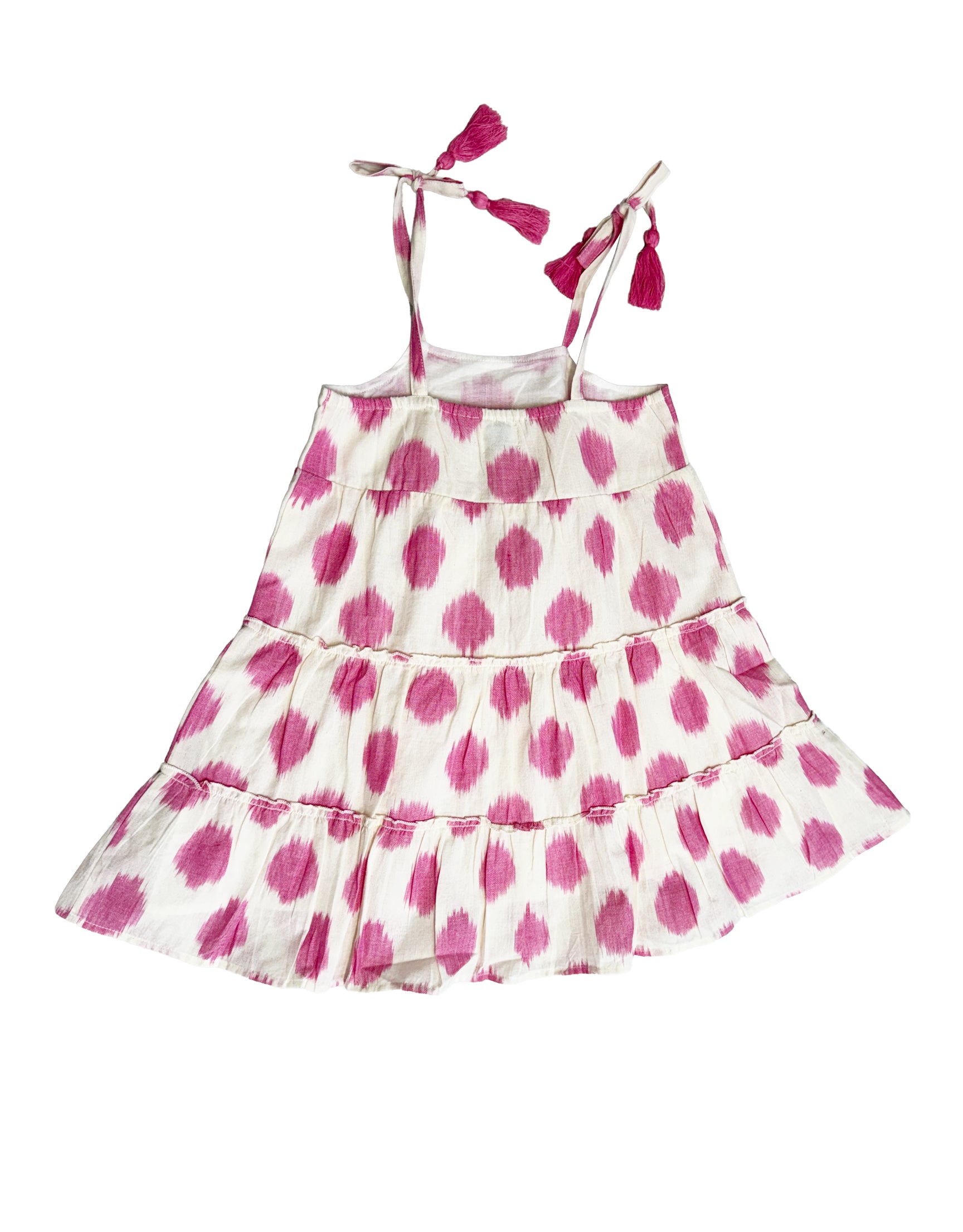 Bella Girl's Shoulder Tie Sundress White Pink Ikat