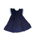 Sophie Girl's Tassel Dress Navy Turquoise Swiss Dot