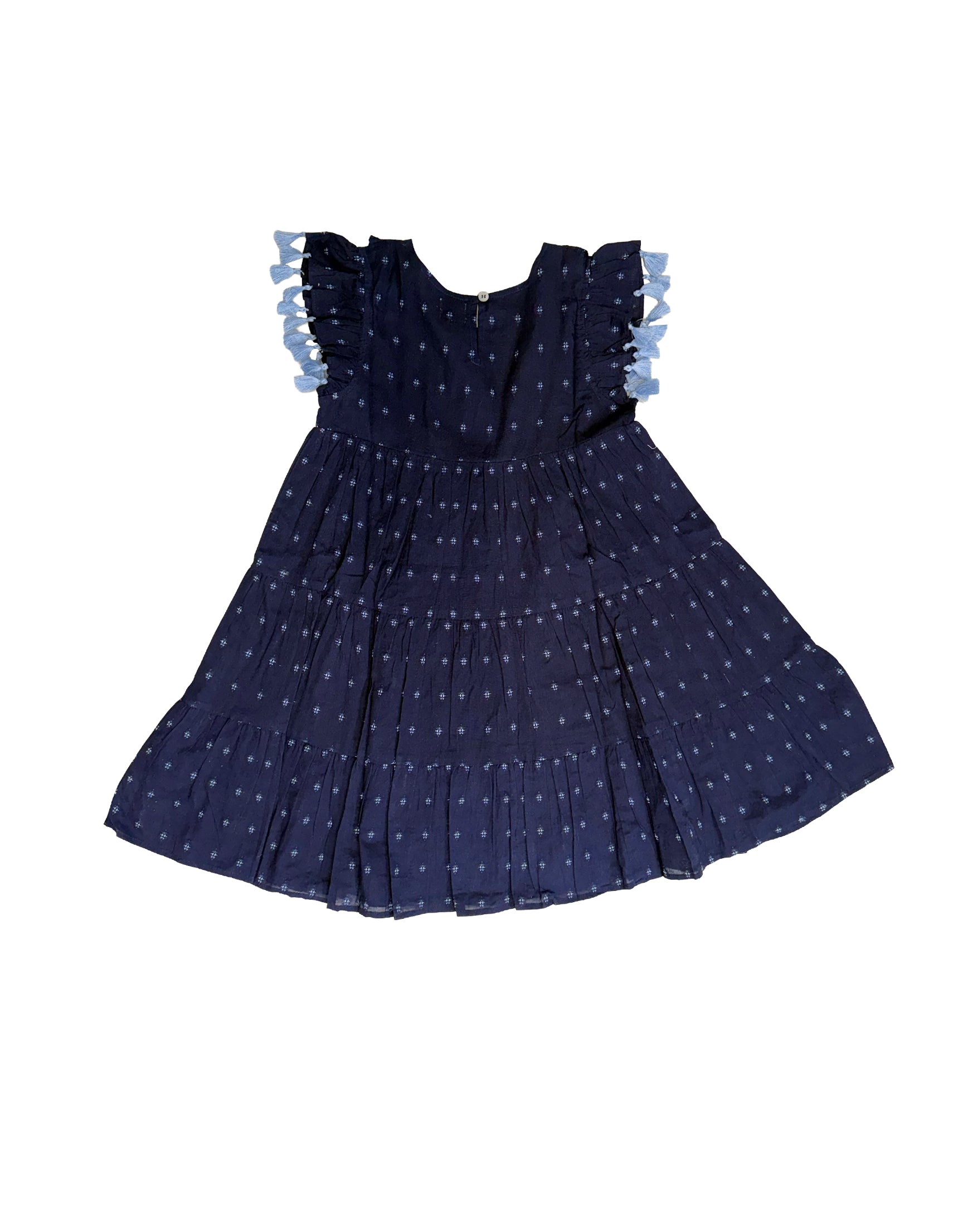 Sophie Girl's Tassel Dress Navy Turquoise Swiss Dot
