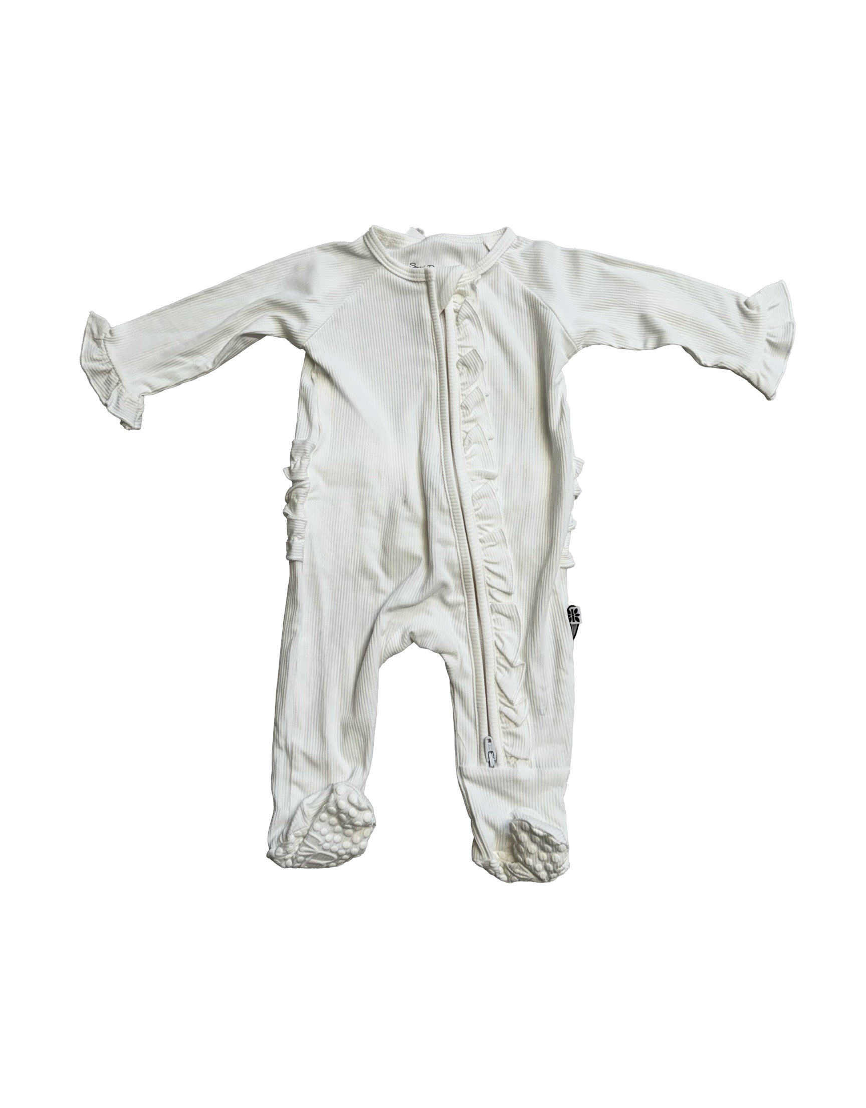 Ruffle Footie Pure White Ribbed