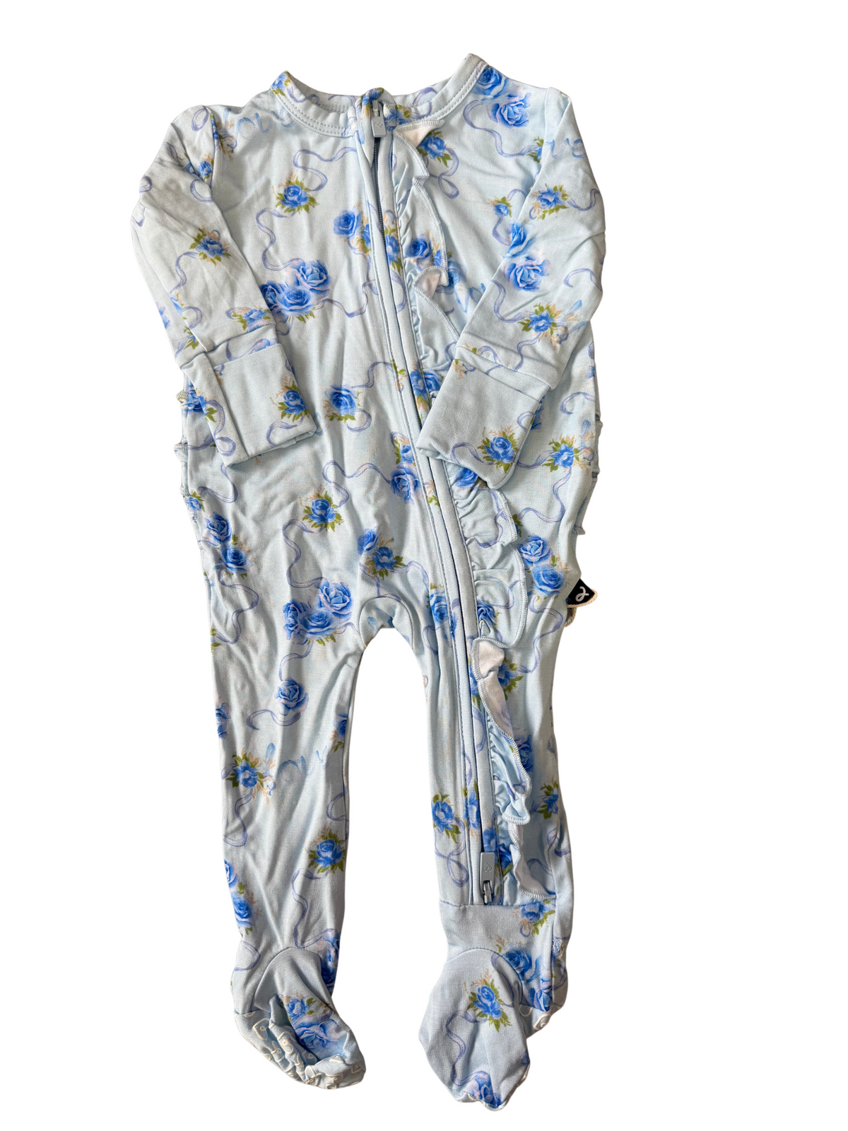 Lev Baby Mae Ruffle Footie (Blue floral)