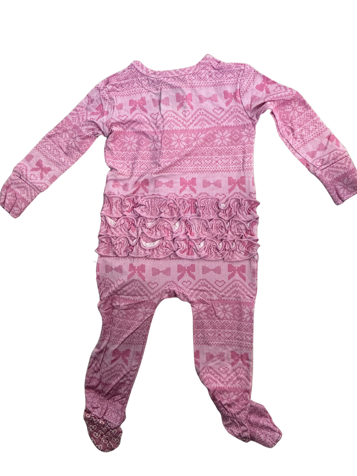 Lev Baby Alina Ruffled Footie (pink bow)
