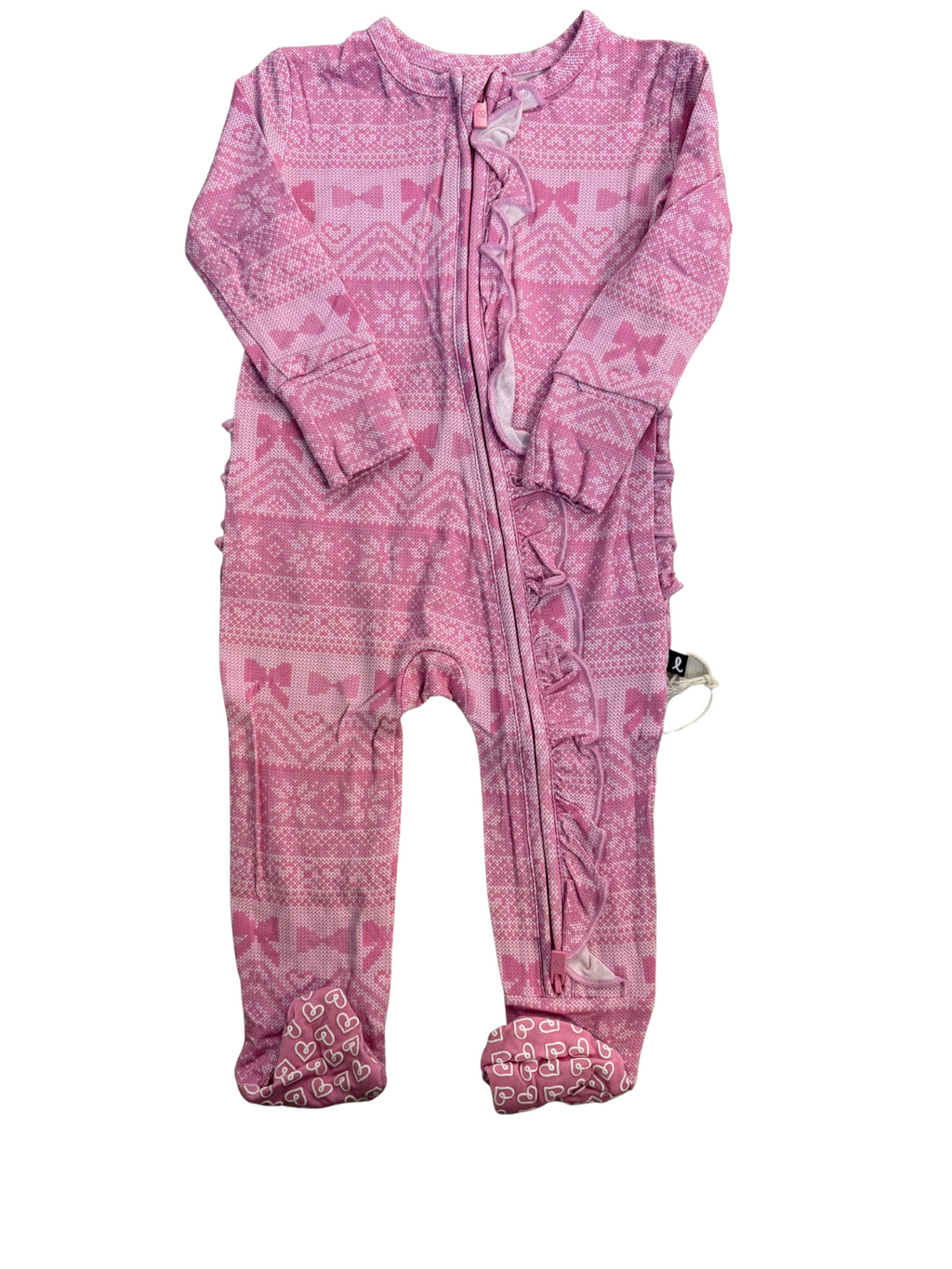 Lev Baby Alina Ruffled Footie (pink bow)