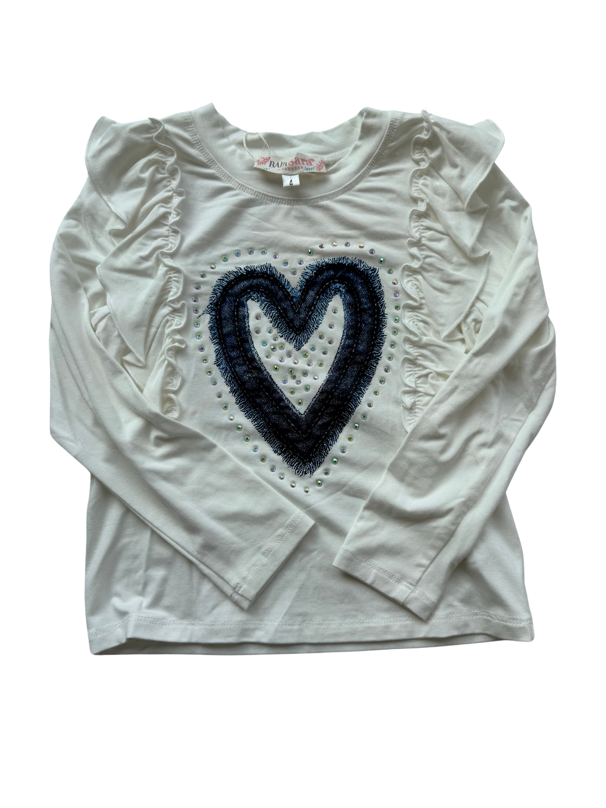 Baby Sara L/S Ruffle Top W/ Denim Heart