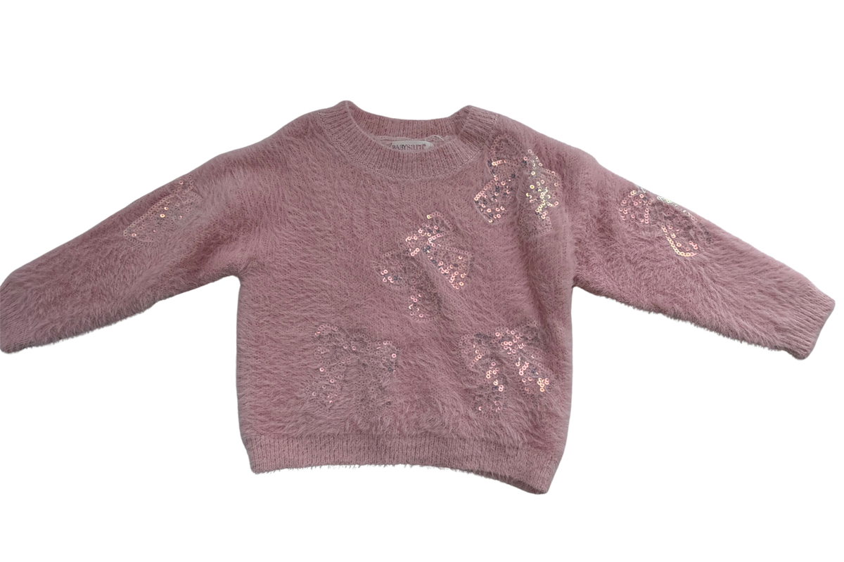 Baby Sara Sequin Bow Fuzzy Sweater