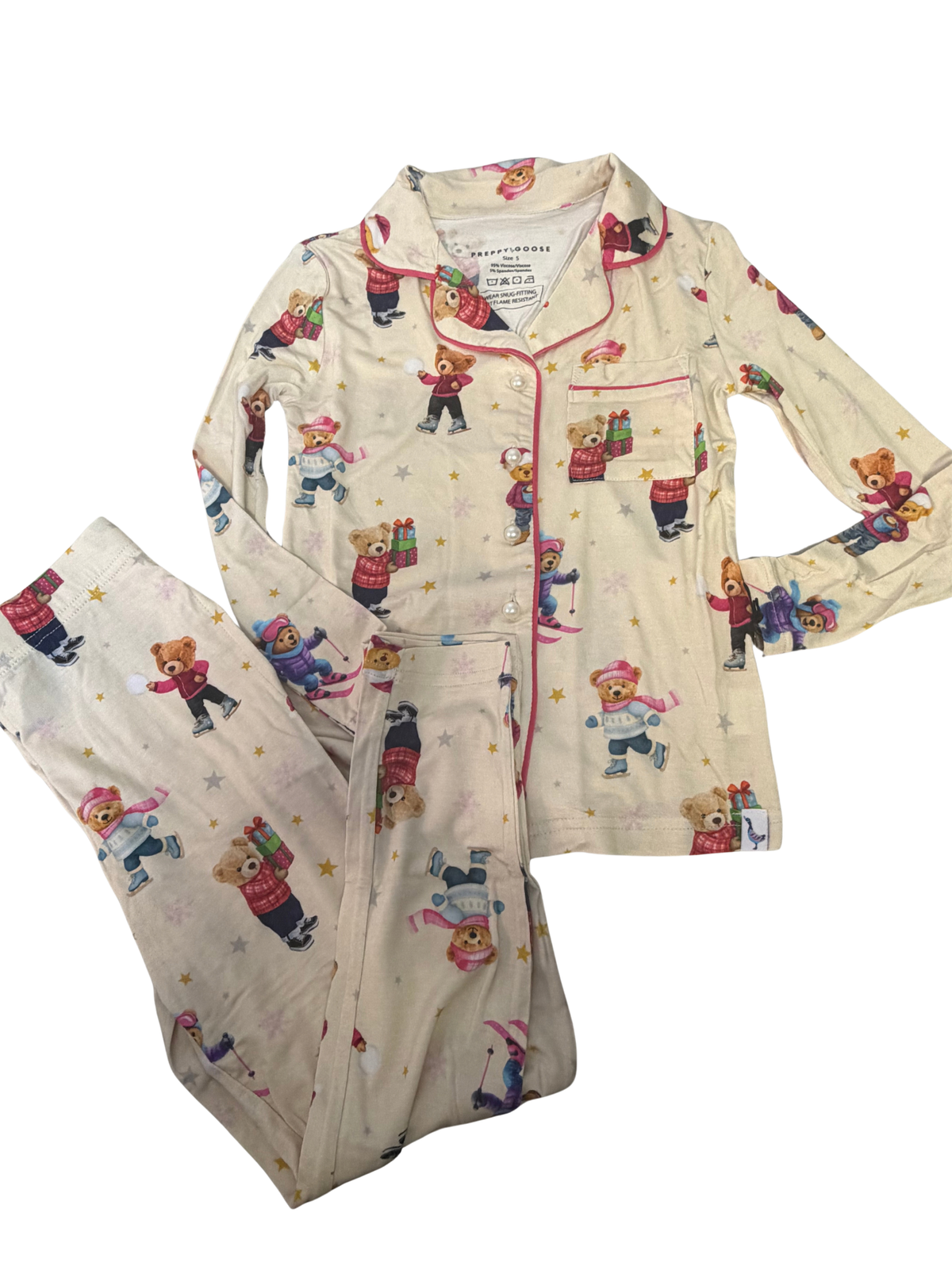 Preppy Goose Holiday Bear Long Sleeve Jersey PJ Set