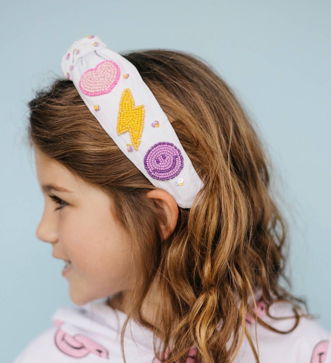 The Heady Chic Beaded Smiley Heart and Lightning Bolt Headband