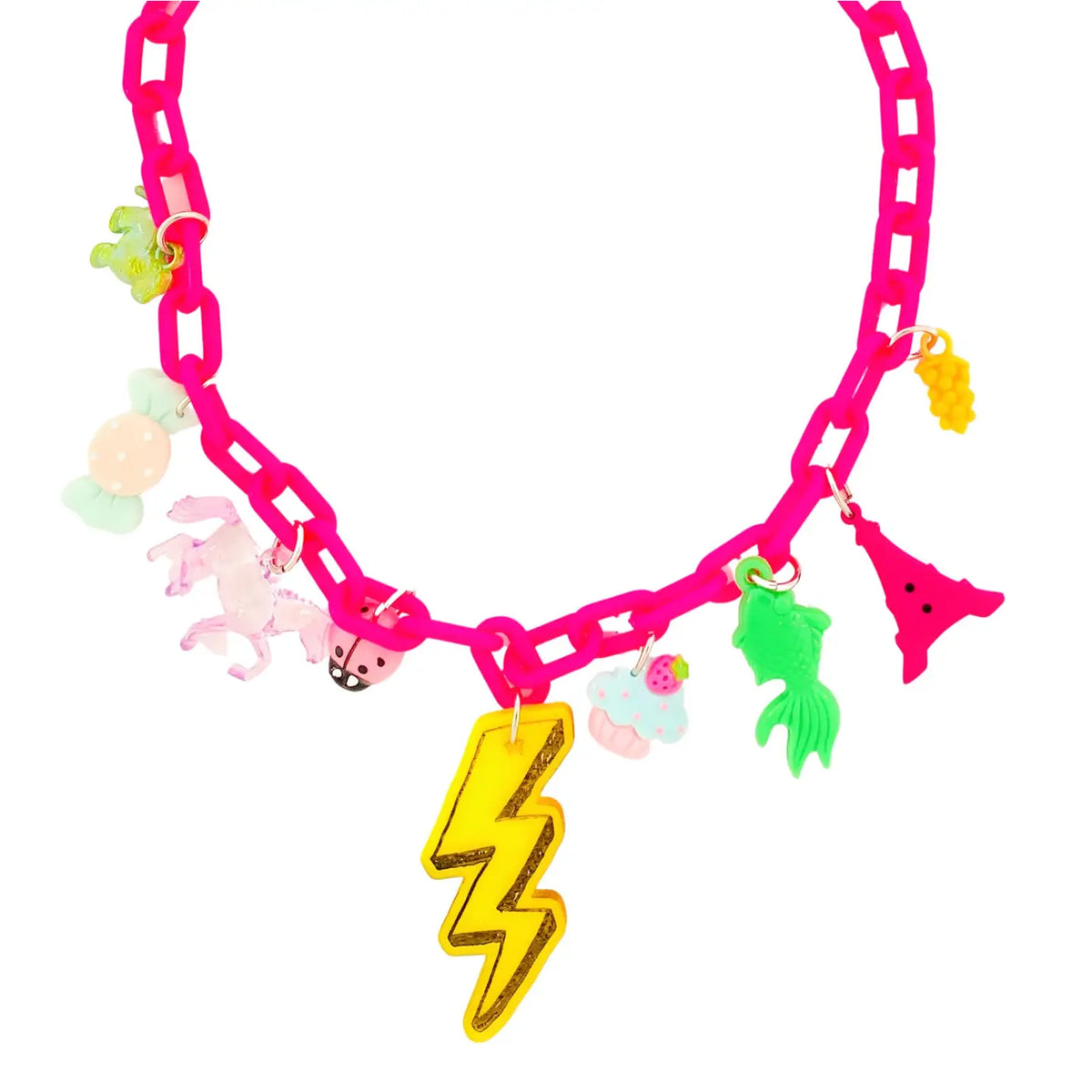 Sadies Moon Multi-Charm, Handmade Acrylic Lightening Bolt Necklace