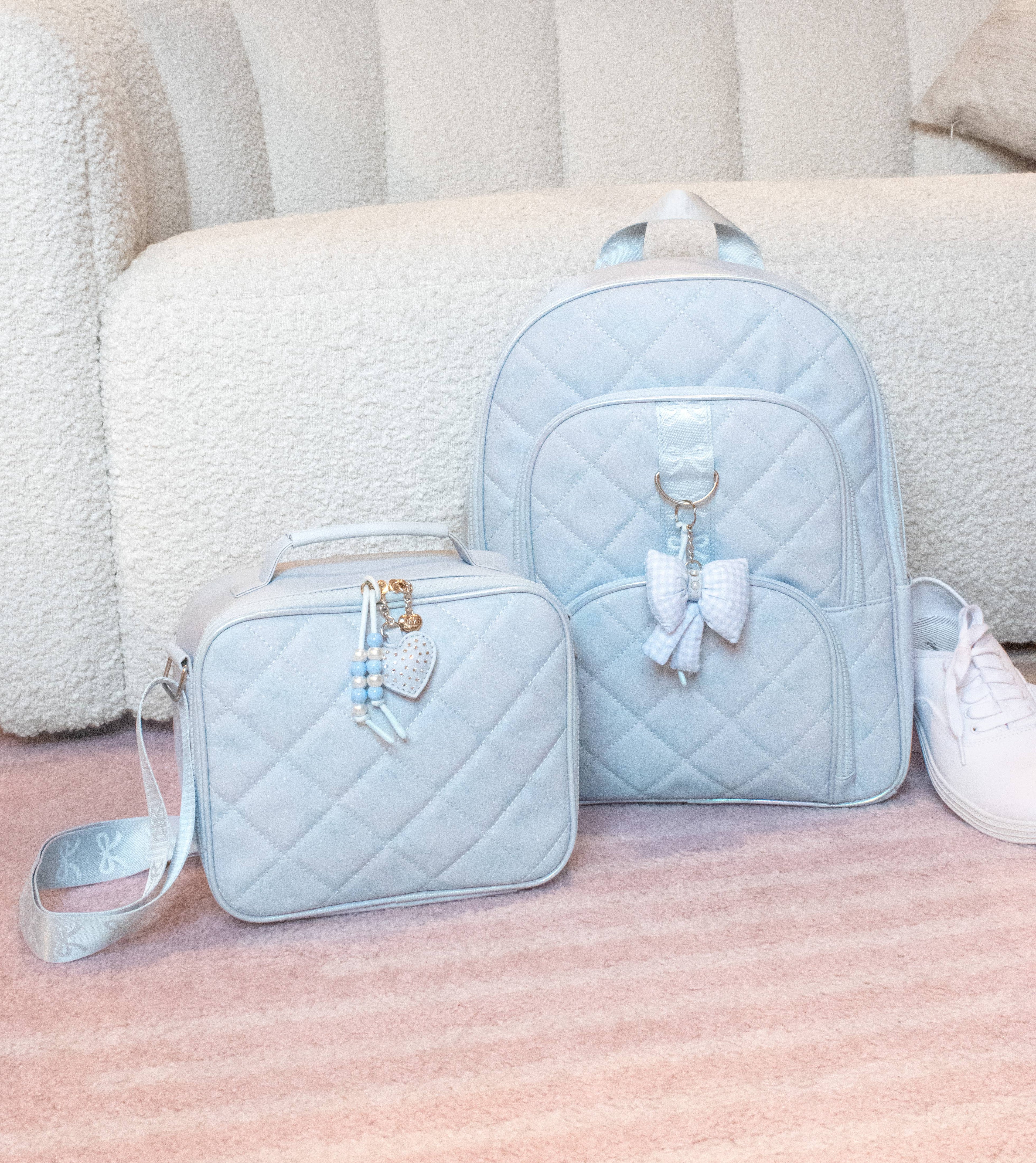 OMG Accessories Bow Print Quilted Large Backpack with Charm