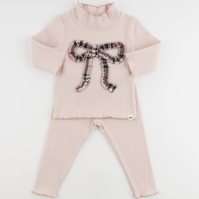 Oh Baby Mini Tartan Classic Ruffle Bow Mock Neck Set